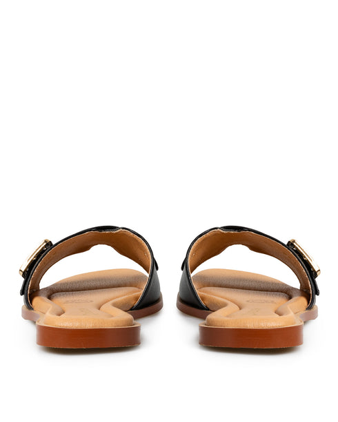 Sandalia Plana Negra Mule Hebilla 884